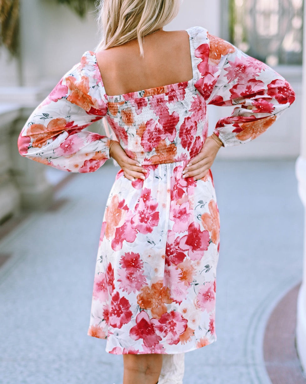 Floral Print Smocked Mini Dress