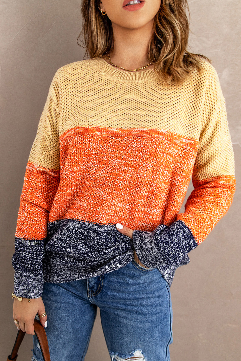 Colorblock Textured Pullover Sweater