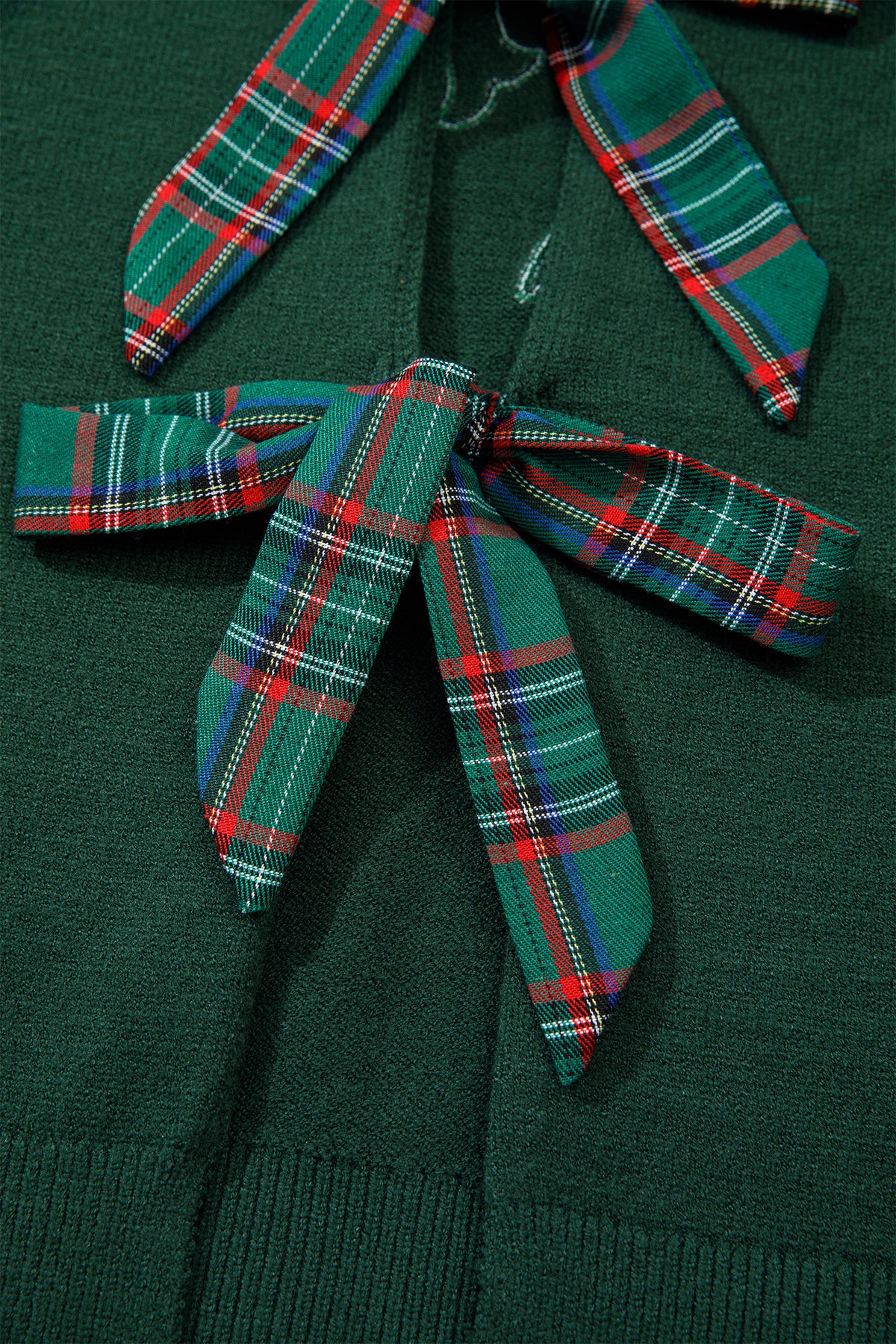 Christmas Plaid Bow Embroidered Tie Back Sweater