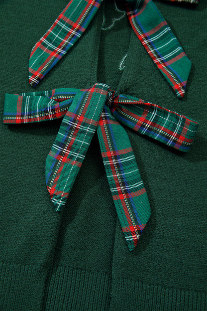 Christmas Plaid Bow Embroidered Tie Back Sweater