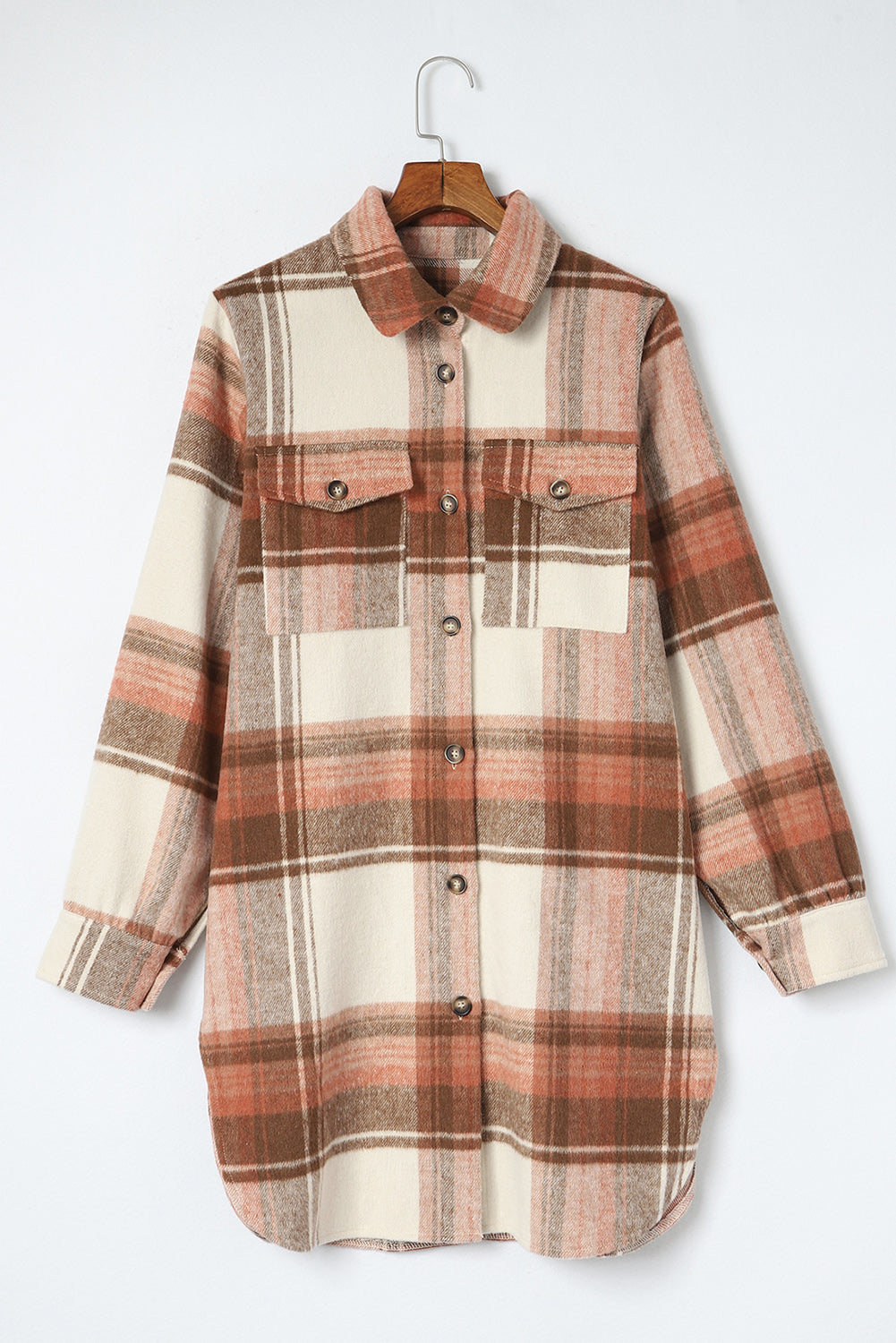 Plaid Flap Pockets Long Shacket