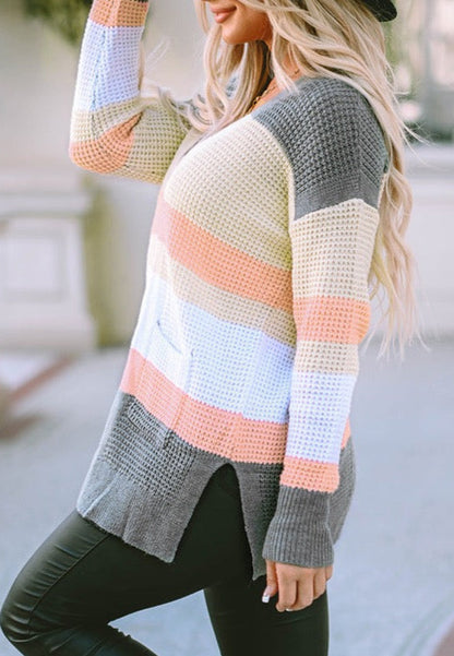 Multicolor Stripe Knit Cardigan w/Pockets