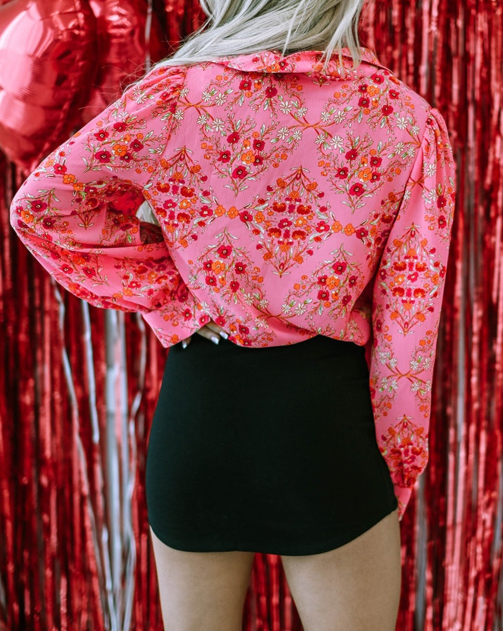 Floral Puff Sleeve Buttoned Shirt