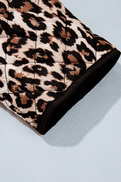 Leopard Quilted Button Front Patch Pocket Jacket