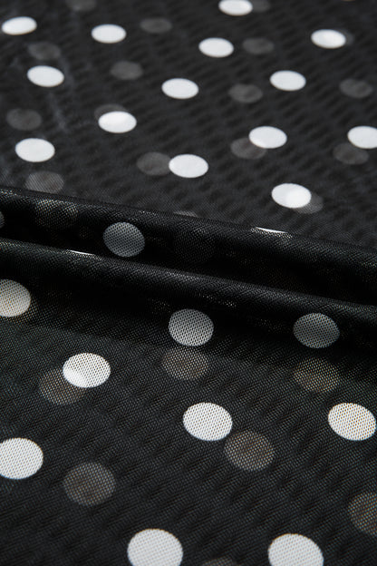Polka Dot Sheer Mesh High Neck Tee