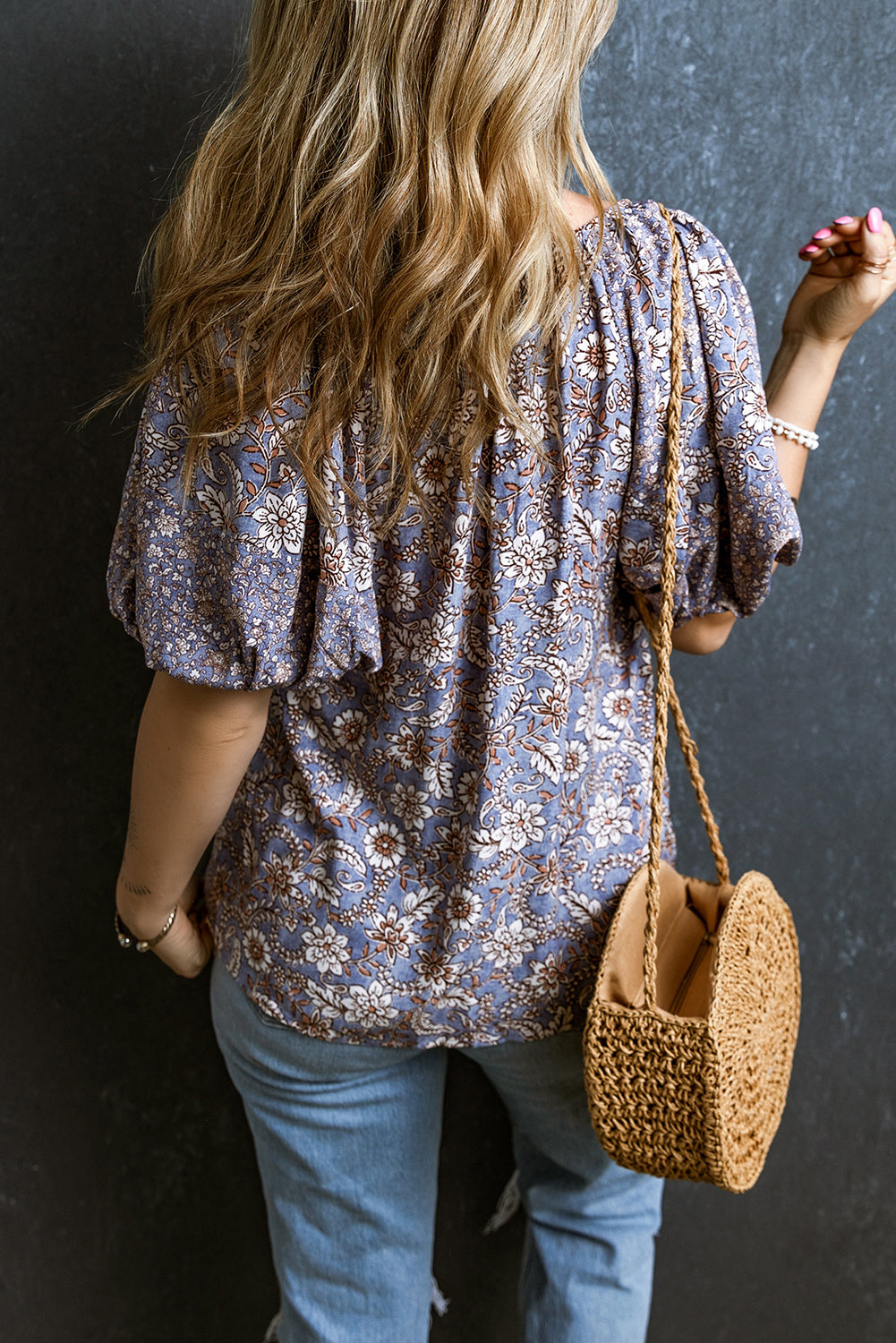 Floral Tassel Bubble Sleeve Blouse