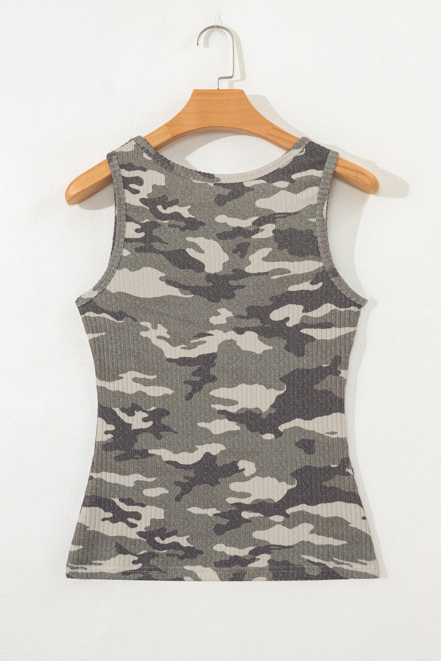 Camo Ribbed Knit Scoop Neck Tank Top