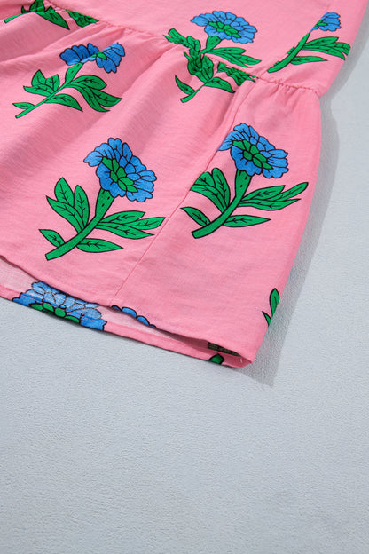 Plus Size Floral Stripe V-Neck Ruffle Maxi Dress