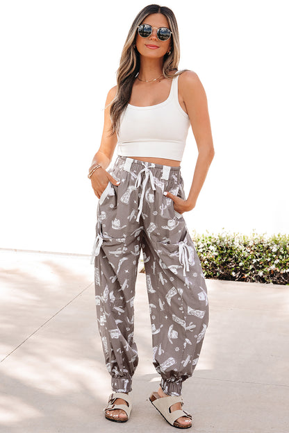 Western Cactus Cowgirl Drawstring Jogger Pants