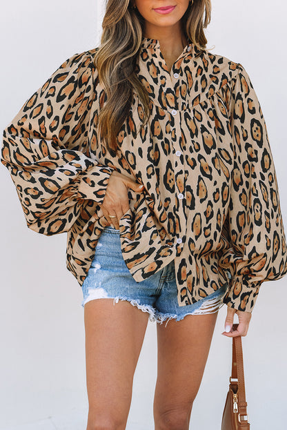 Leopard Balloon Sleeve Button-Up Shirt