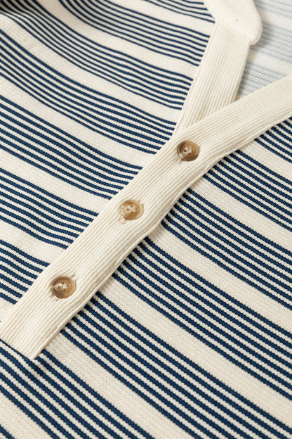 Stripe Ruffle Short Sleeve Contrast Trim Midi Dress