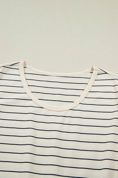Stripe Drawstring Waist Pocketed Mini Dress