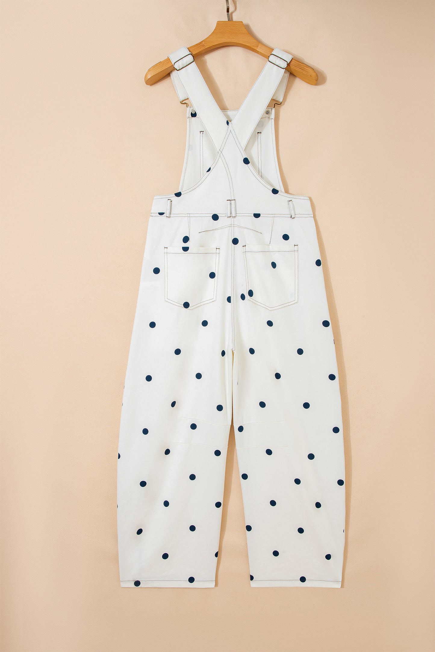 Polka Dot Denim Barrel Leg Overalls Jumpsuit