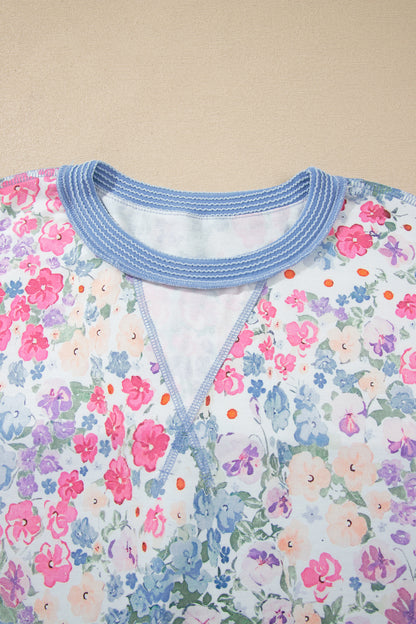 Floral Reverse Seam Drop Shoulder Long Sleeve Top