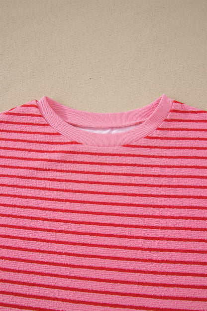 Stripe Side Split Tee & Drawstring Shorts Set
