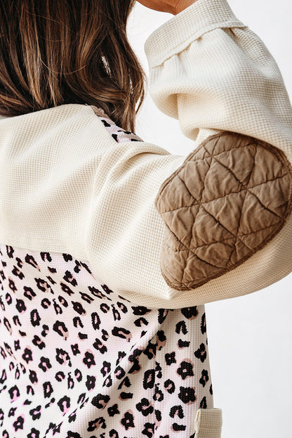 Leopard Waffle Quilted Patchwork Button Front Jacket