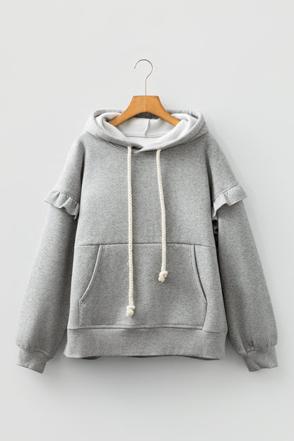 Contrast Rope Drawstring Ruffle Drop Shoulder Hoodie