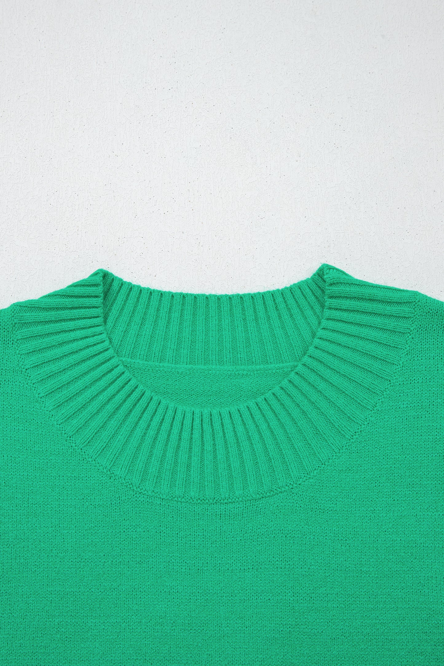Solid Ruffle Sleeve Round Neck Ribbed Sweater
