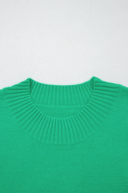 Solid Ruffle Sleeve Round Neck Ribbed Sweater