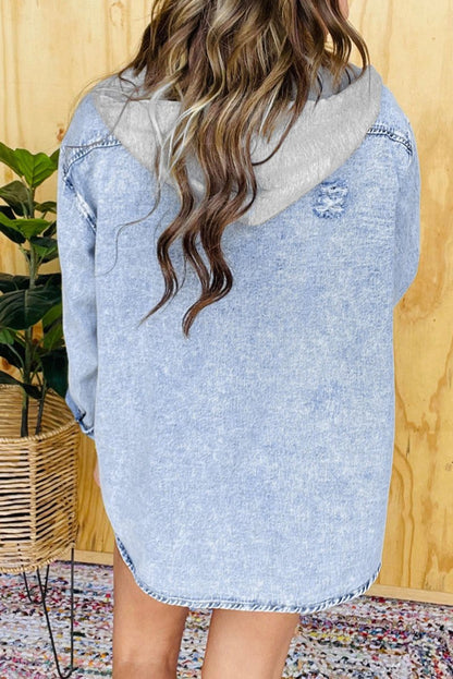 Denim Contrast Oversized Hooded Jacket