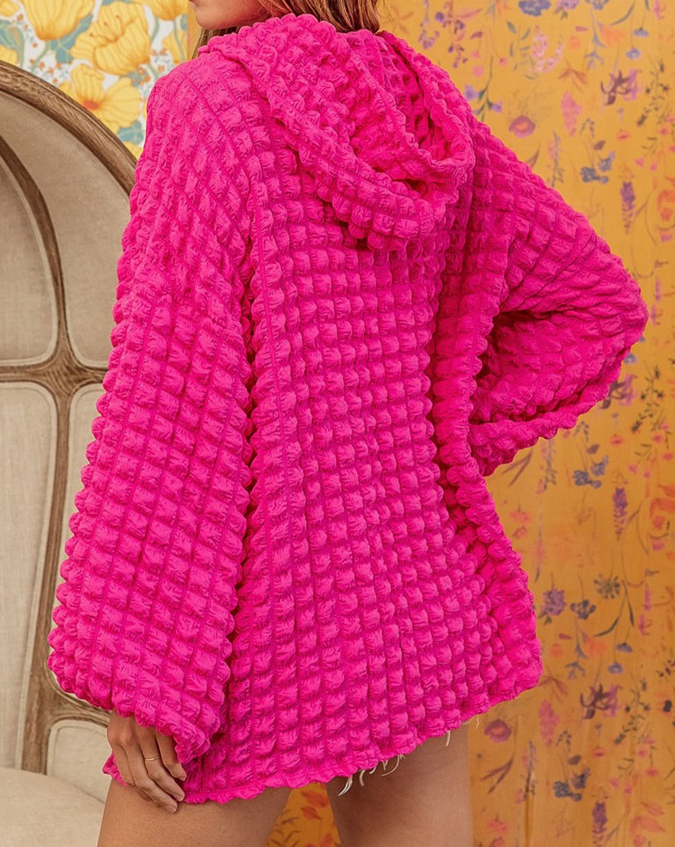 Rose Bubble Textured Waffle Hoodie