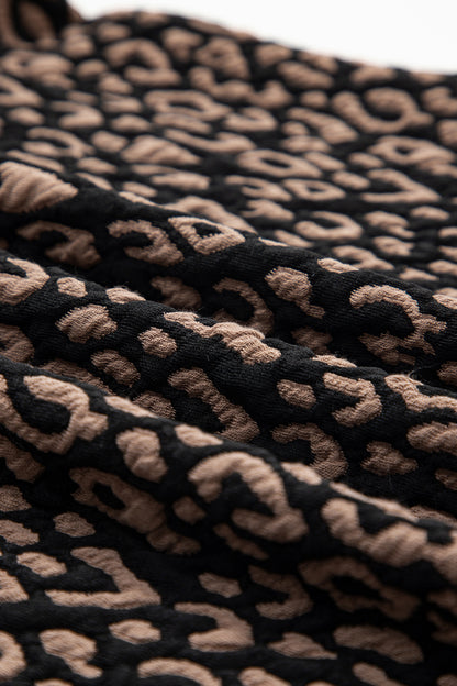 Leopard Contrast Trim Puffy 3/4 Sleeve Top