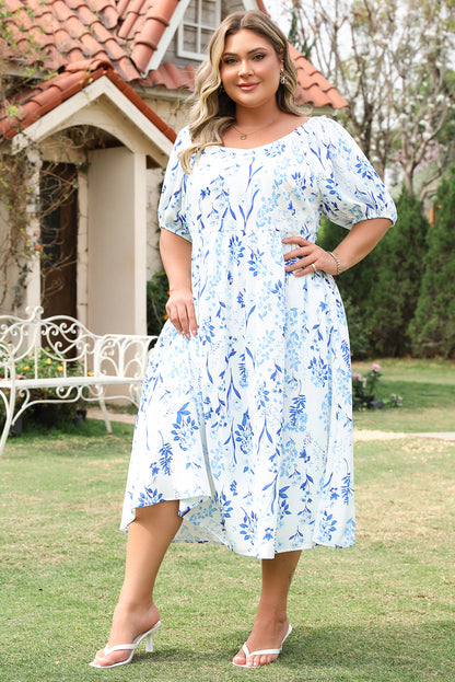 Plus Size Floral Sweetheart Neck Midi Dress