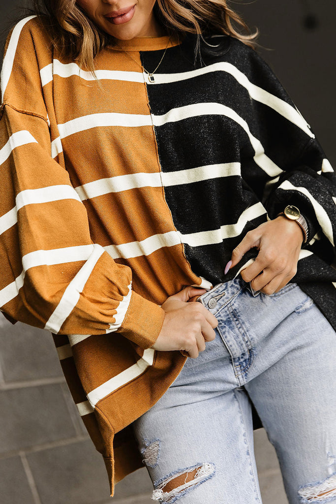 Stripe Colorblock Dropped Shoulder Top