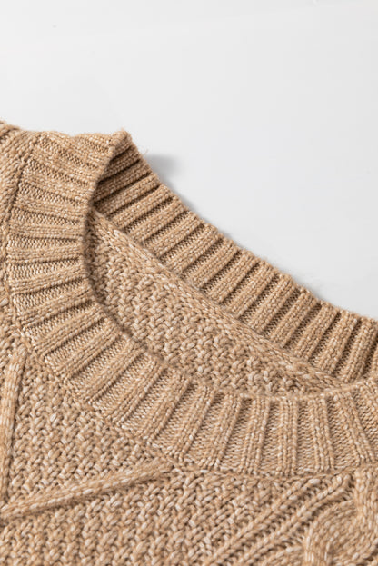 Solid Cable Knit Drop Shoulder Sweater Dress