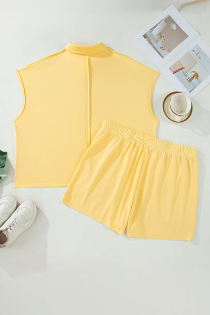 Plus Size Solid Polo Tee & Elastic Waist Shorts
