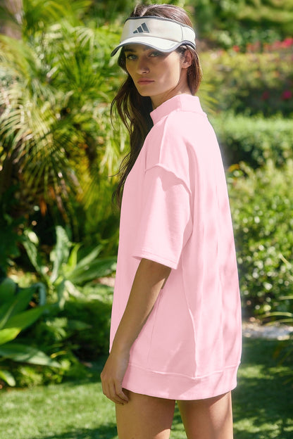 Solid Exposed Seam Mock Neck Tee & Shorts Set