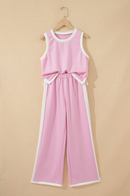 Colorblock Cropped Tank & Elastic Waist Pants Set