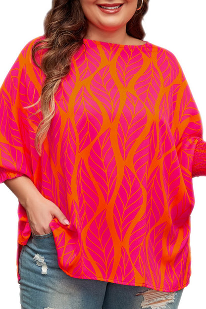 Tropical Smocked 3/4 Sleeve Blouse Plus Size