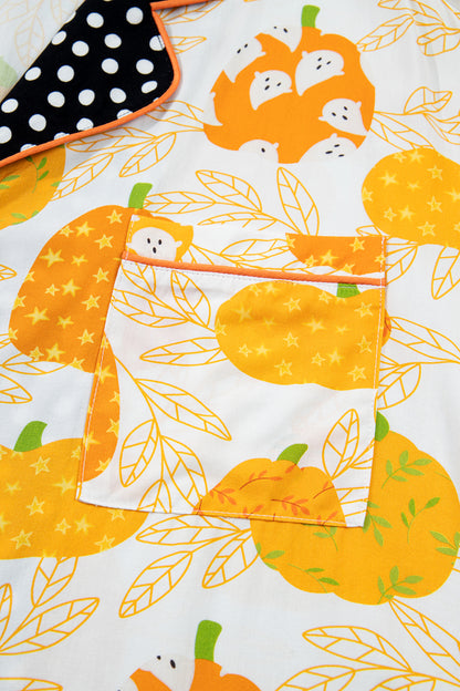 Pumpkin Polka Dot Trim Top & Pants Lounge Set