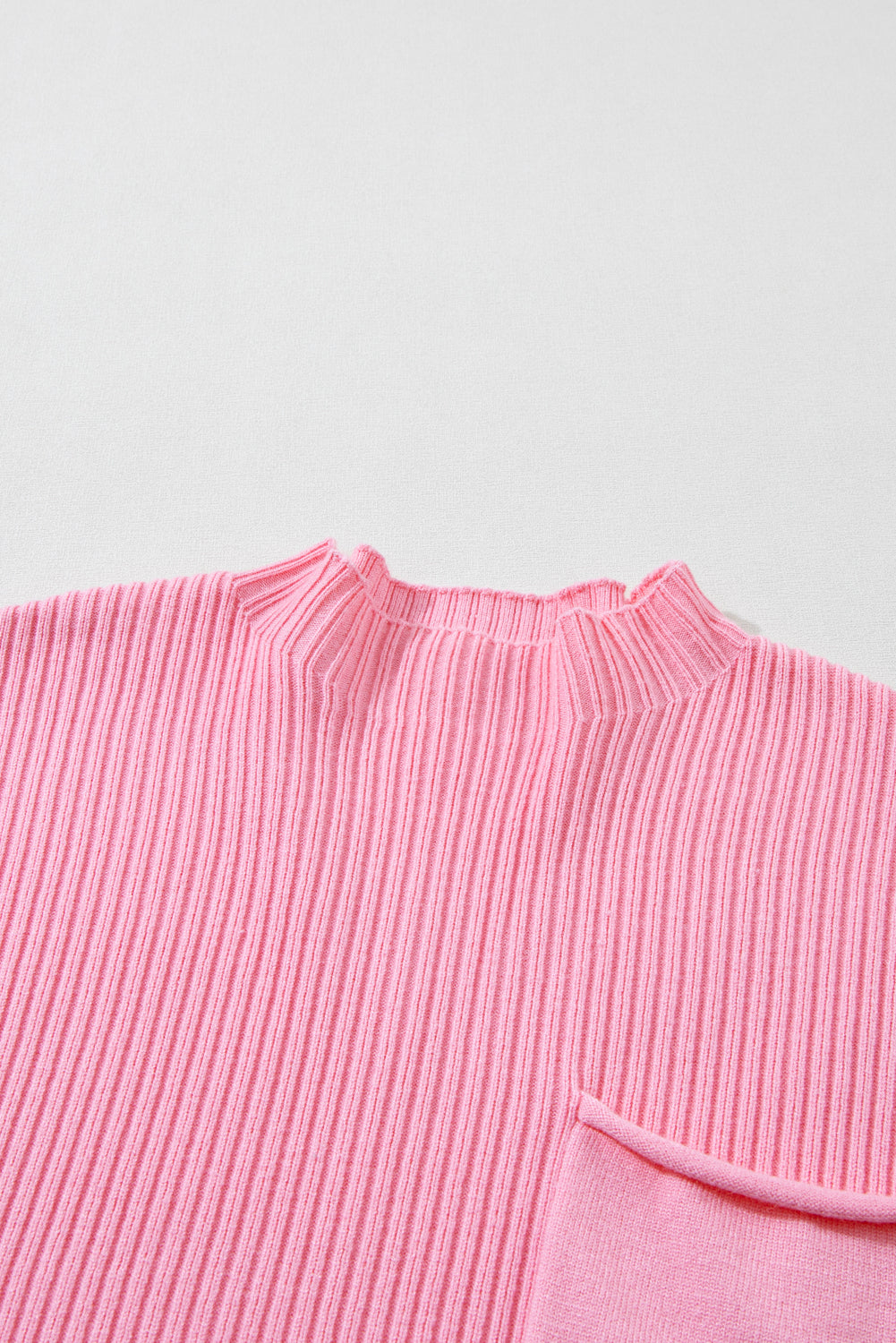 Solid Ribbed Knit Patch Pocket Short Sleeve Top