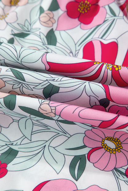 Floral Stripe Patchwork Ruffle Short Sleeve Blouse