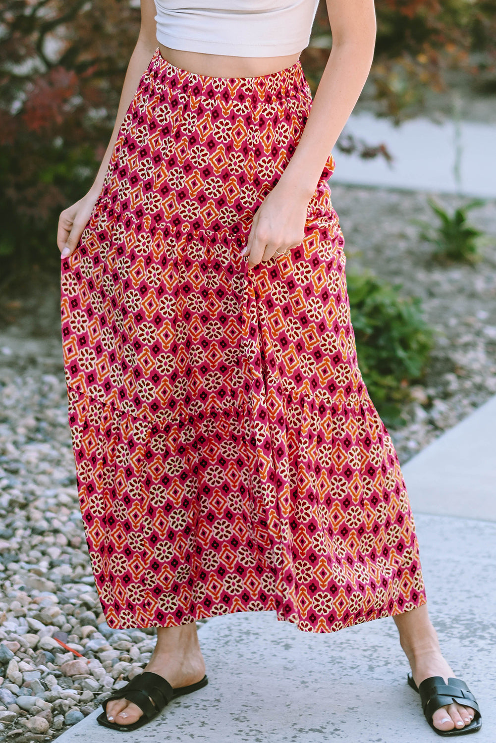 Boho Floral Tiered Maxi Skirt