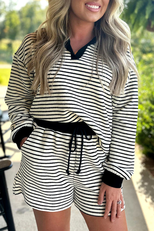 Stripe Collared Top and Shorts Set