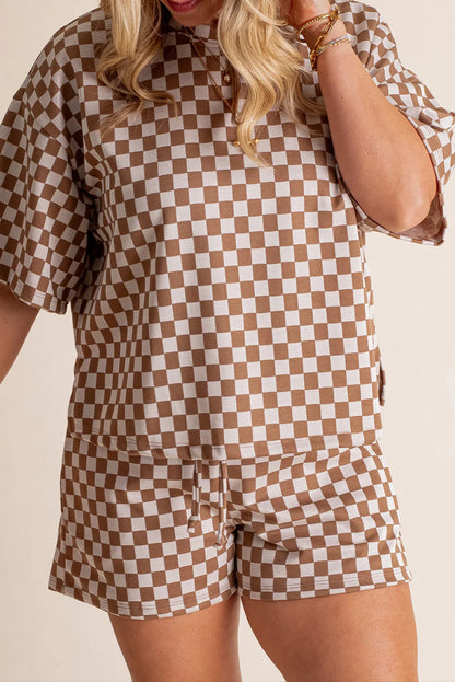 Plus Size Checker Tee And Shorts Set