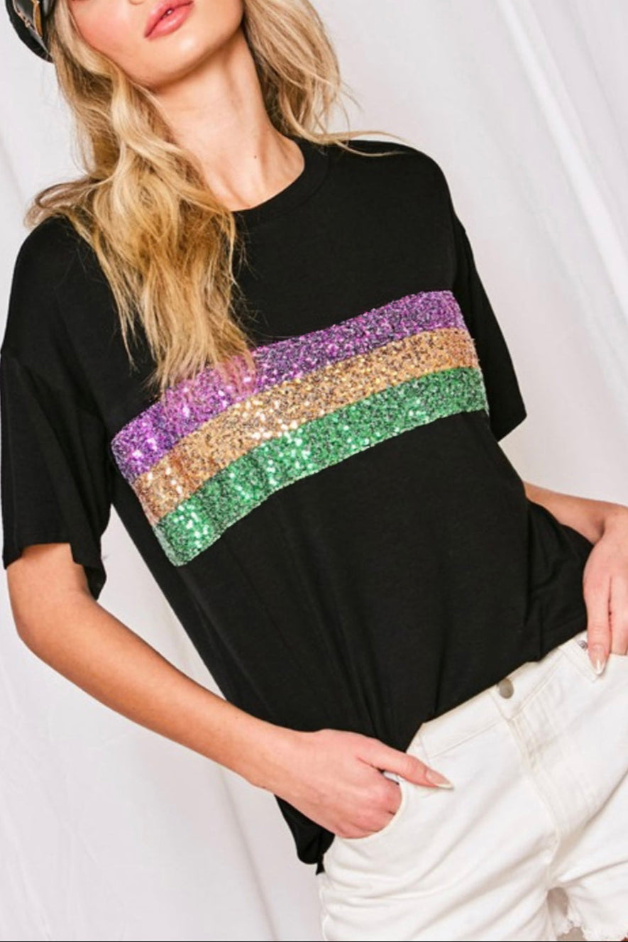 Sequin Stripe Crewneck T-Shirt