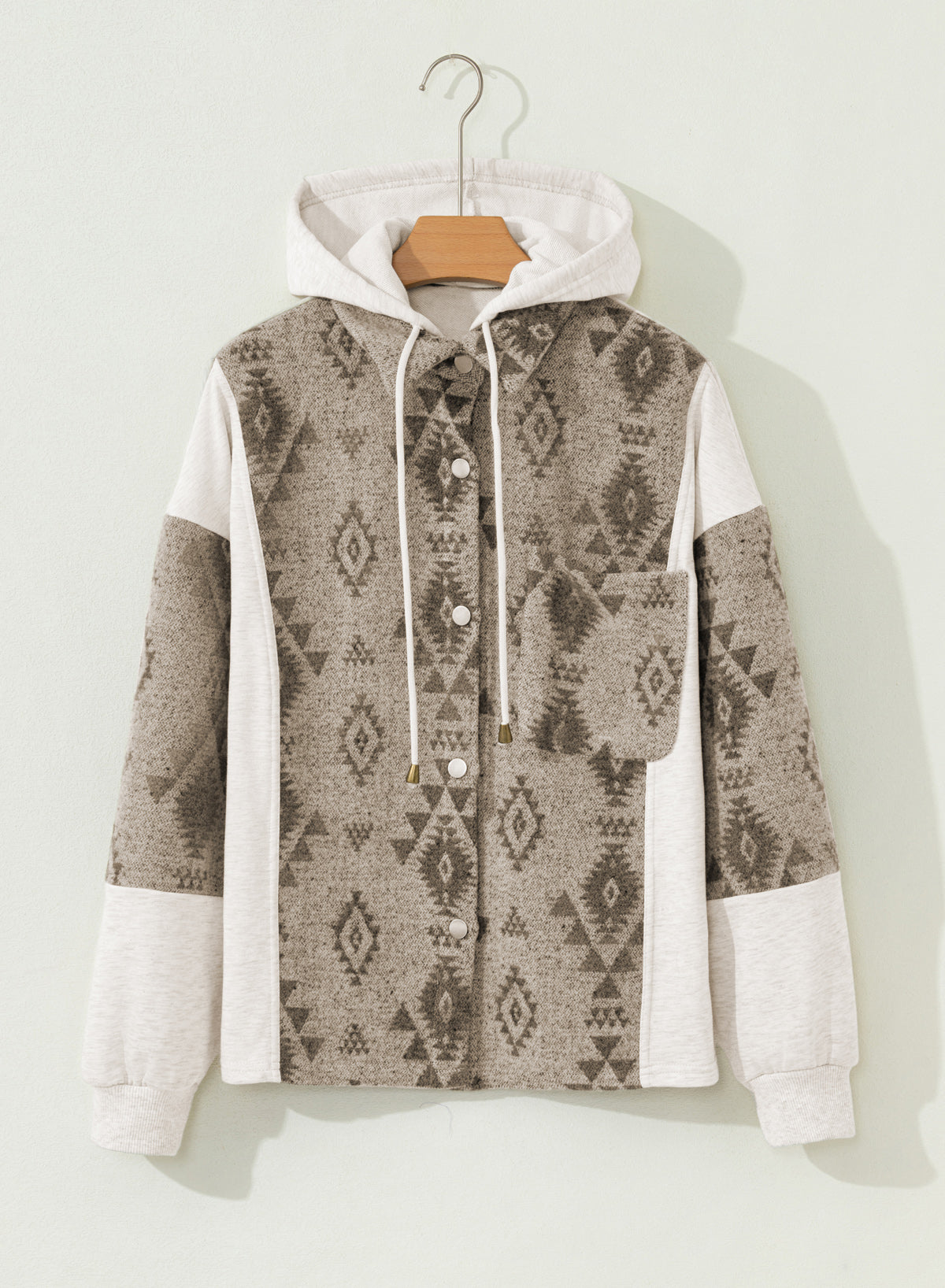 Bash Colorblock Western Aztec Colorblock Patchwork Drawstring Hooded Shacket – Pretty Bash