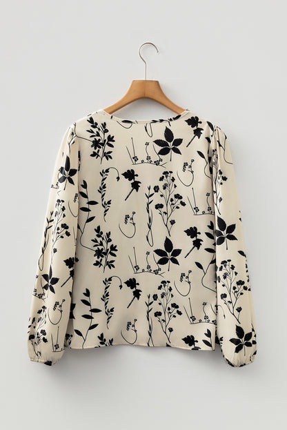 Floral Split Neck Long Sleeve Blouse