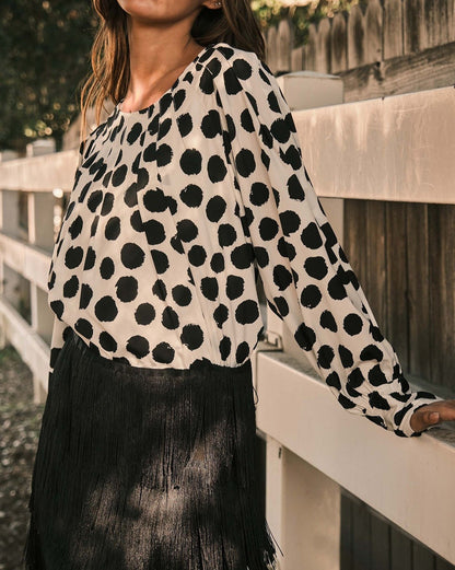 Polka Dot Buttoned Sleeve Blouse