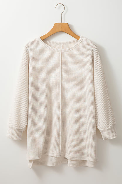 Waffle Batwing Sleeve Oversized Top