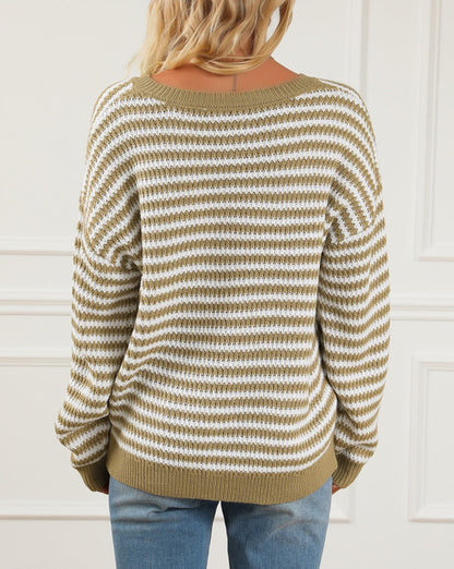 Stripe Long Sleeve V-Neck Sweater