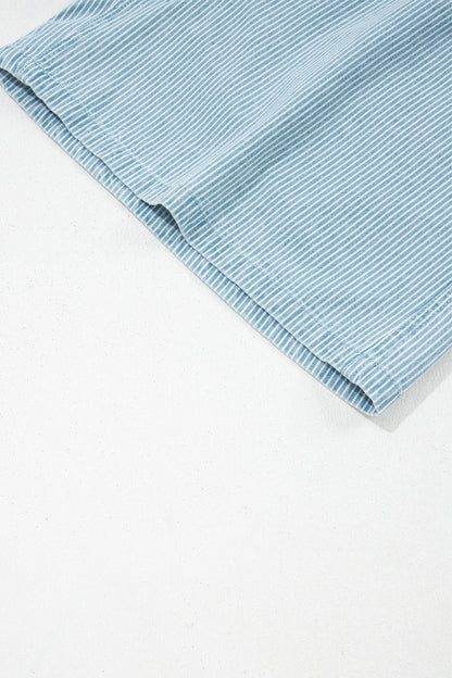 Plus Size Stripe Denim Contrast Drawstring Shorts