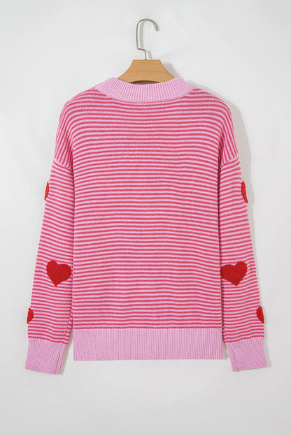 Valentine Heart Stripe Drop Shoulder Sweater