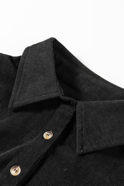 Solid Corduroy Half-Button Collared Mini Dress