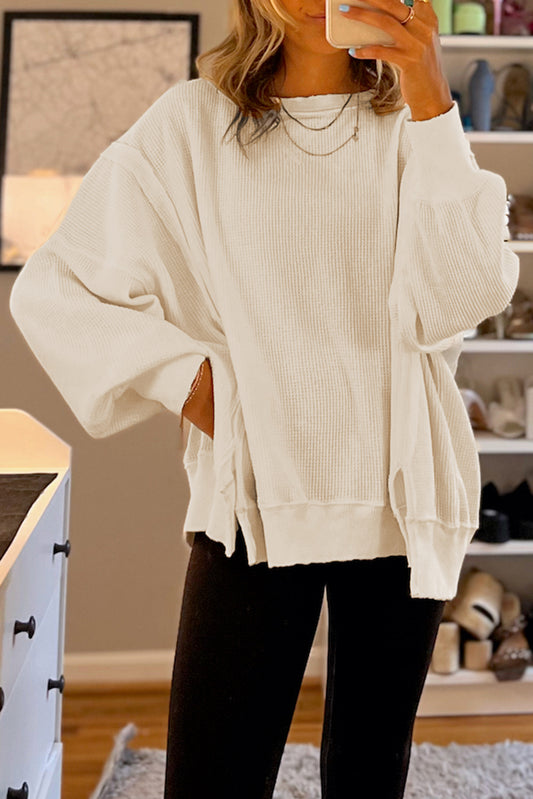 Waffle Knit Bishop Sleeve Sweatshirt