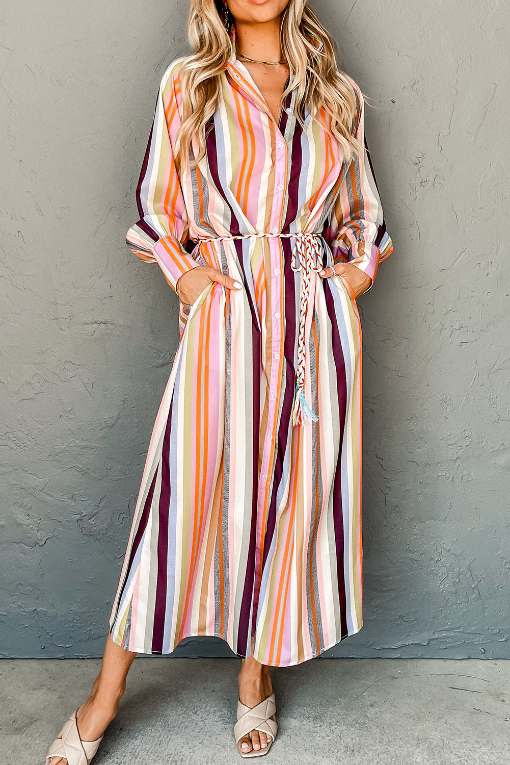 Stripe Tassel Tie Maxi Dress